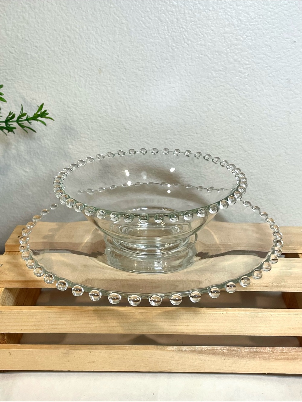 Imperial Glass “Candlewick” Clear Beaded Glass Chip & Dip Serving Set | VTG |EUC